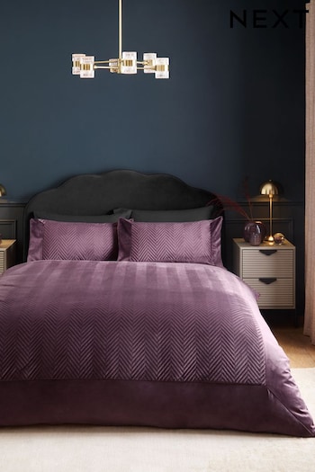Plum Purple Madison Quilted Velvet Chevron Duvet Cover and Pillowcase Set (D42992) | £38 - £68
