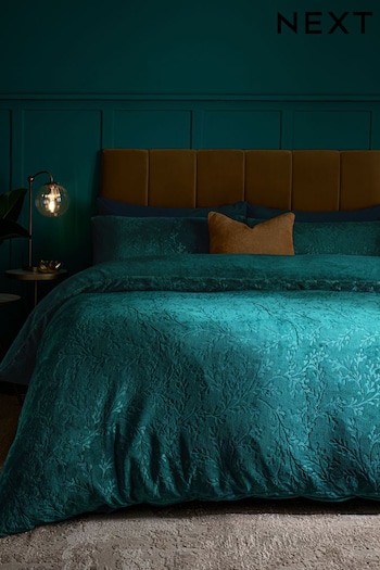 Teal Blue Sprig Embossed Fleece Duvet Cover and Pillowcase Set (D42993) | £25 - £55