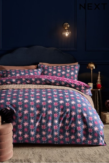 Navy/Pink Reversible 100% Cotton Bright Star with Pipe Duvet Cover and Pillowcase Set (D42995) | £25 - £55