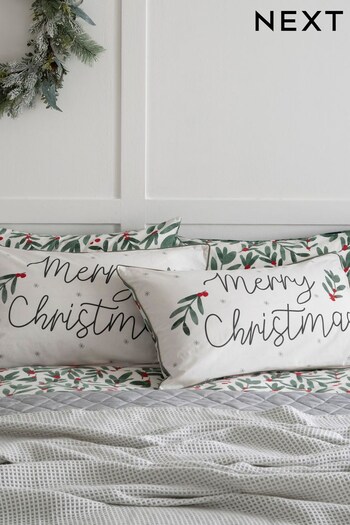 White Ground Merry Christmas Pillowcases (D43007) | £12