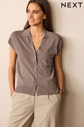 Brown Utility Pocket Short Sleeve Knit Shirt (D43063) | £34