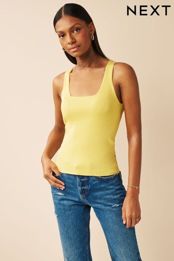 Yellow Square Neck Ribbed Vest (D43072) | £18
