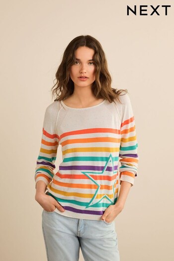 Ecru Cream Rainbow Stripe and Star Knitted Top (D43097) | £30