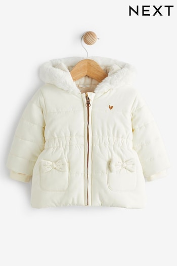 White Hooded Padded Baby Jacket (0mths-2yrs) (D43133) | £23 - £25