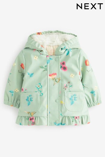 Sage Green Floral Baby Rubberised Shower Resistant Jacket (0mths-2yrs) (D43134) | £25 - £27