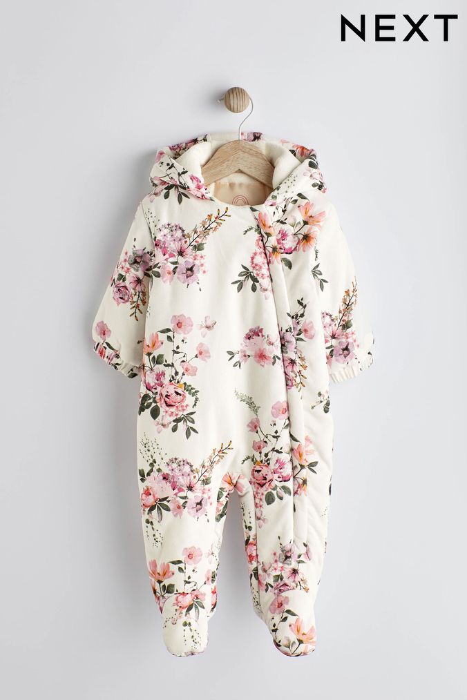 Cream Floral Cord Baby All In One Pramsuit (0mths-2yrs) (D43142) | £30 - £32