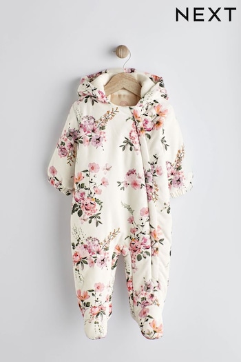 Cream Floral Corduroy Fleece Lined Baby All-In-One Pramsuit (0mths-2yrs) (D43142) | £30 - £32