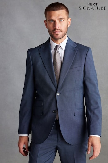 Blue Tailored Fit Signature Wool Textured Suit Jacket (D43267) | £130