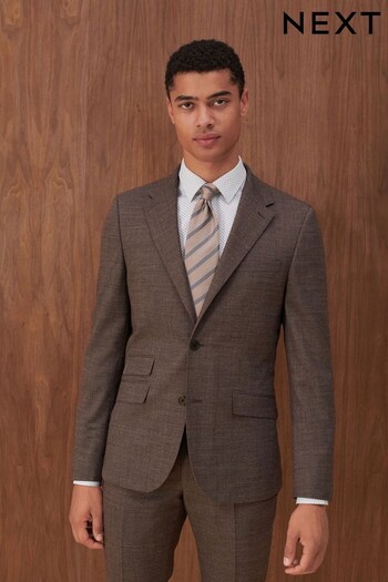 Taupe Slim Wool Blend Textured Suit (D43276) | £110