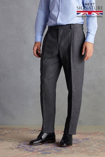 Charcoal Grey Slim Fit Signature Moons British Fabric Textured Suit Trousers (D43282) | £110