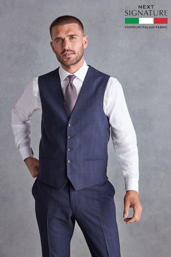 Navy Blue Signature Italian Fabric Check Suit Waistcoat (D43296) | £90