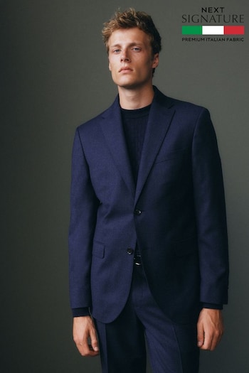Blue Tailored Fit Signature Barberis Italian Fabric Wool Flannel Suit Jacket (D43307) | £229