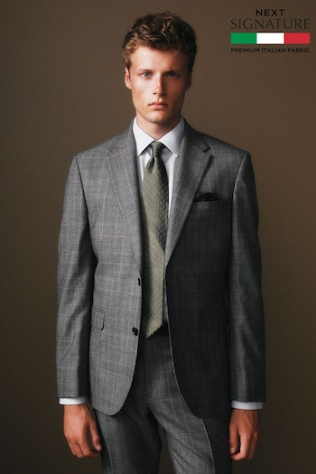 Grey Slim Fit Signature Cerruti Wool Check Suit Jacket (D43312) | £259