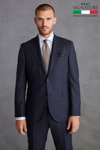 Navy Blue Slim Fit Signature Cerruti Wool Check Suit Jacket (D43314) | £259