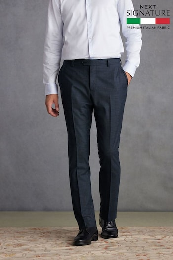 Navy Blue Slim Fit Signature Cerruti Wool Check Suit Trousers (D43315) | £140