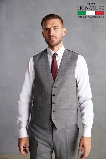 Grey Slim Fit Signature Marzotto Italian Fabric Textured Waistcoat (D43318) | £90
