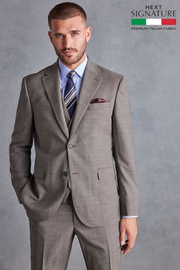 Taupe Slim Fit Signature Marzotto Italian Fabric Textured Suit Jacket (D43319) | £189