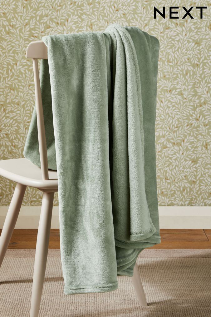 Sage Green Plush Fleece Throw (D43417) | £12 - £22