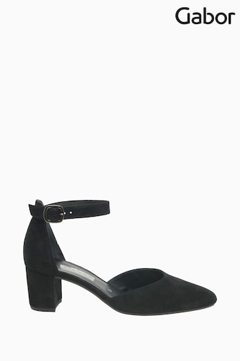 Gabor Gala Black Suede Open Toe Court Shoes (D43426) | £95