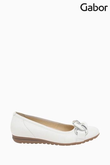 Gabor Sabia White Leather Ballerina Shoes Runner (D43438) | £95