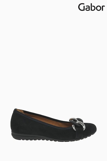 Gabor Sabia Black Suede Ballerina Shoes (D43439) | £95