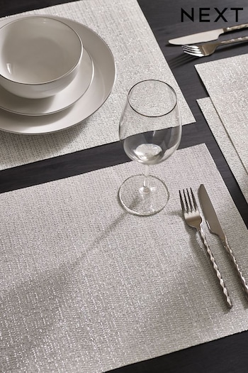 Silver Wipe Clean Table Linen Set of 4 Placemats (D43460) | £10