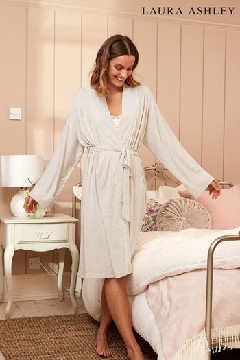 Laura Ashley Oatmeal Cream Modal Lace Trim Robe (D43464) | £48