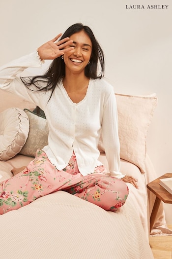 Laura Ashley Pink Mountney Garden Print Cardigan and Trouser Pyjamas Set (D43473) | £42