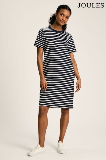 Joules Eden Navy Striped Short Sleeve Jersey Dress With Pockets (D43474) | £39.95
