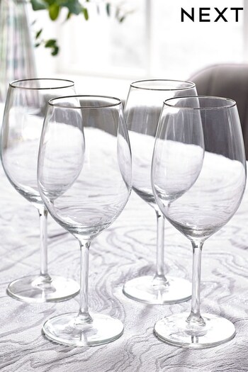 Silver Nova Rim Glassware Set of 4 Wine Glasses (D43488) | £22