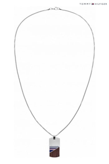 Tommy Hilfiger Jewellery Gents Silver Tone Wood Dog Tag Necklace (D43637) | £69