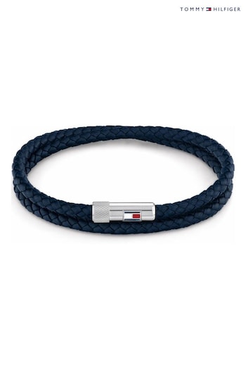 Tommy Hilfiger Gents Blue Leather Double Wrap Bracelet (D43689) | £49