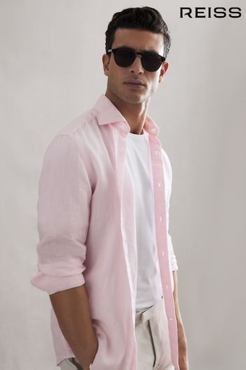Reiss Soft Pink Ruban Linen Button-Through Shirt (D43757) | £98