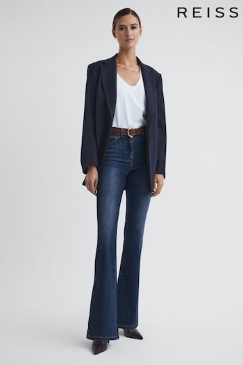 Reiss Mid Blue Beau Petite High Rise Skinny Flared Jeans (D43780) | £135
