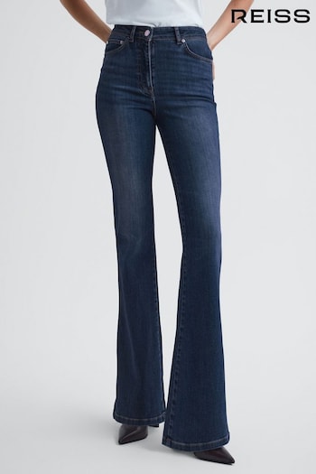 Reiss Mid Blue Beau High Rise Skinny Flared Jeans Mesh (D43781) | £135