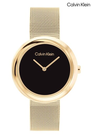 Calvin Structure Klein Ladies Gold Tone Twisted Bezel Mesh Sculptural Watch (D43849) | £149