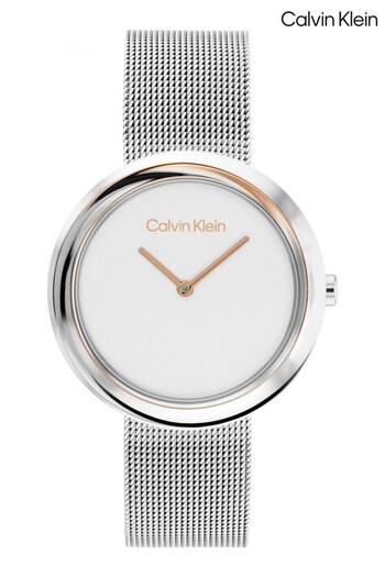 Calvin Klein Ladies Silver Tone Twisted Bezel Mesh Sculptural Watch (D43850) | £139