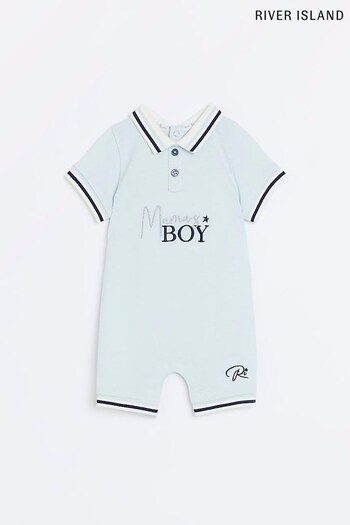 River Island Blue Baby Boys Boy Mama's Boy Romper (D44382) | £16