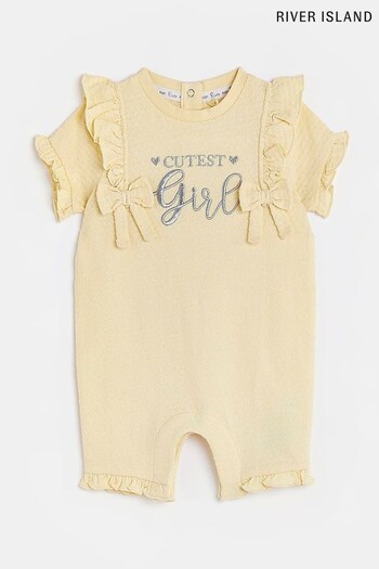 River Island Yellow Baby Girls Cutest Girl Dobby Romper (D44383) | £16