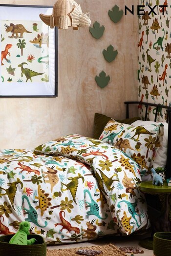 Green Dinosaur Print Duvet Cover and Pillowcase Set (D44618) | £11 - £18
