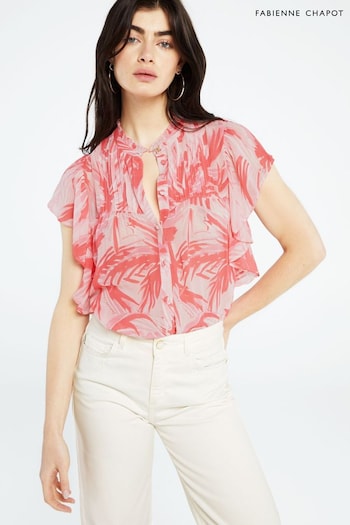 Fabienne Chapot Bibi Pink Printed Short Sleeve Blouse (D44650) | £100