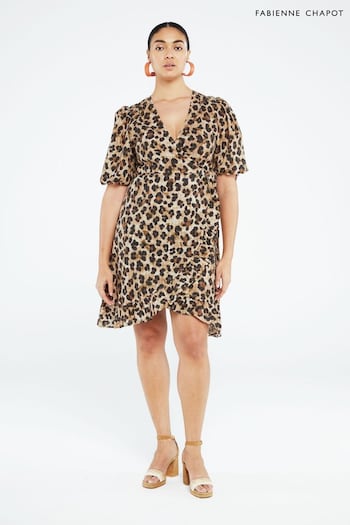 Fabienne Chapot Marley Brown Leopard Print Mini Wrap Dress (D44652) | £180