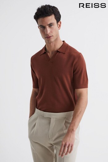 Reiss Russet Duchie Merino Wool Open Collar shirt Polo Shirt (D45151) | £88