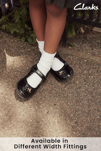 Clarks Black Patent Kids  Multi Fit Relda Leather Shoes (D45397) | £46 - £50