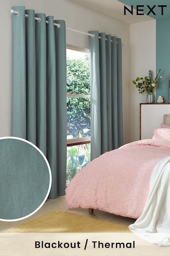 Blue/Green Cotton Blackout/Thermal Eyelet Curtains (D45400) | £40 - £85