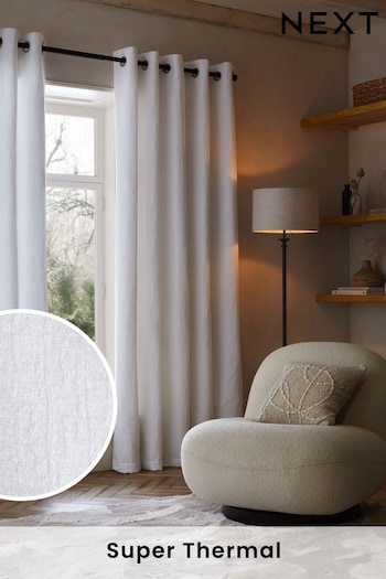 White Heavyweight Chenille Eyelet Super Thermal Curtains (D45404) | £70 - £185
