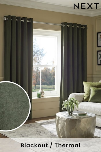 Dark Green Matte Velvet Blackout/Thermal Curtains (D45406) | £50 - £135