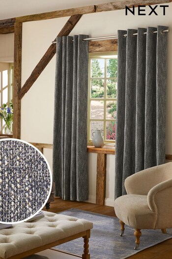 Blue/Grey Bobble Texture Eyelet Lined Curtains (D45414) | £65 - £155