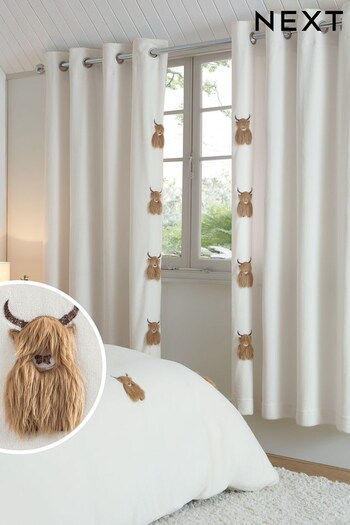 White Hamish the Highland Cow Cosy Fleece Eyelet Curtains (D45417) | £60 - £125