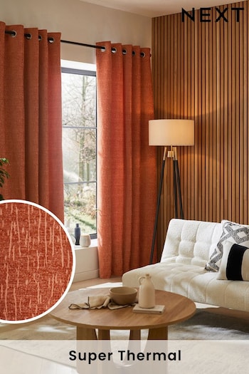 Burnt Orange Heavyweight Chenille Super Thermal Curtains (D45429) | £70 - £165